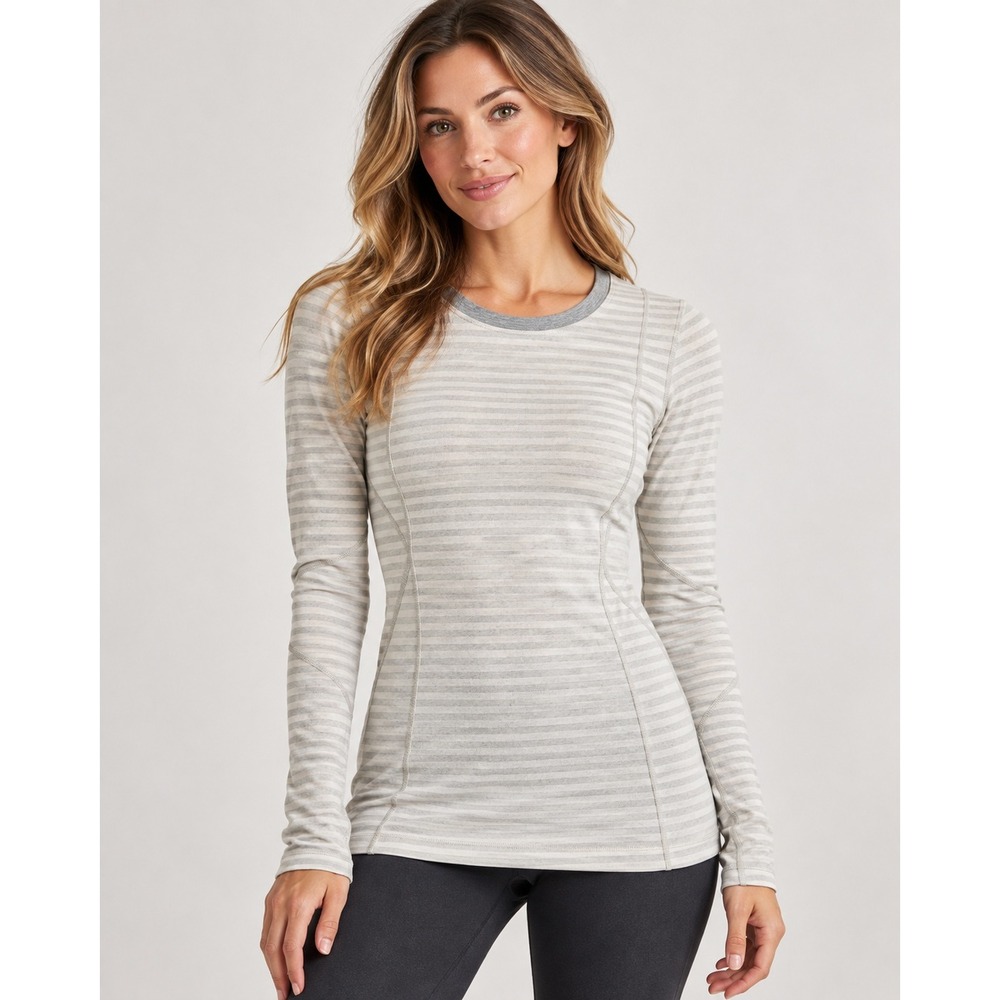 Lululemon Star Runner Long Sleeve Womens 8 Gray White Stripe Rulu Thumbholes